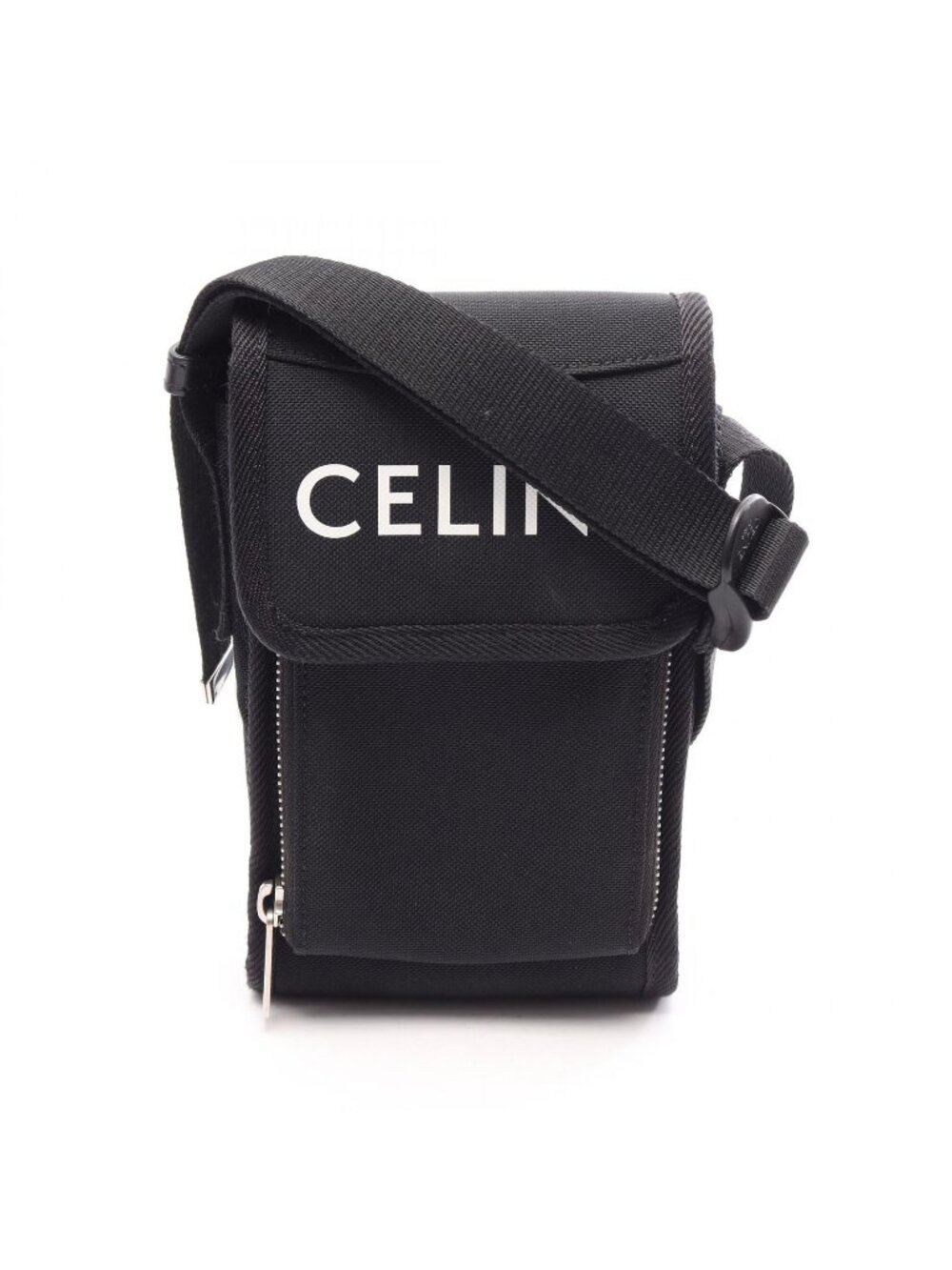 Celine Shoulder Bag Trekking Mobile Pouch Black White Canvas